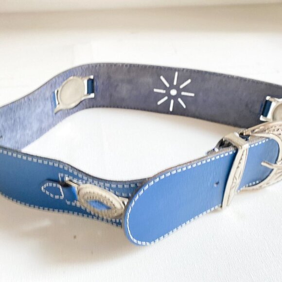 Vintage Leather Rhinestone Unique Western Wide Thick Boho Belt M - Picture 4 of 8